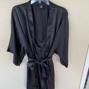 Black slip dress and robe
